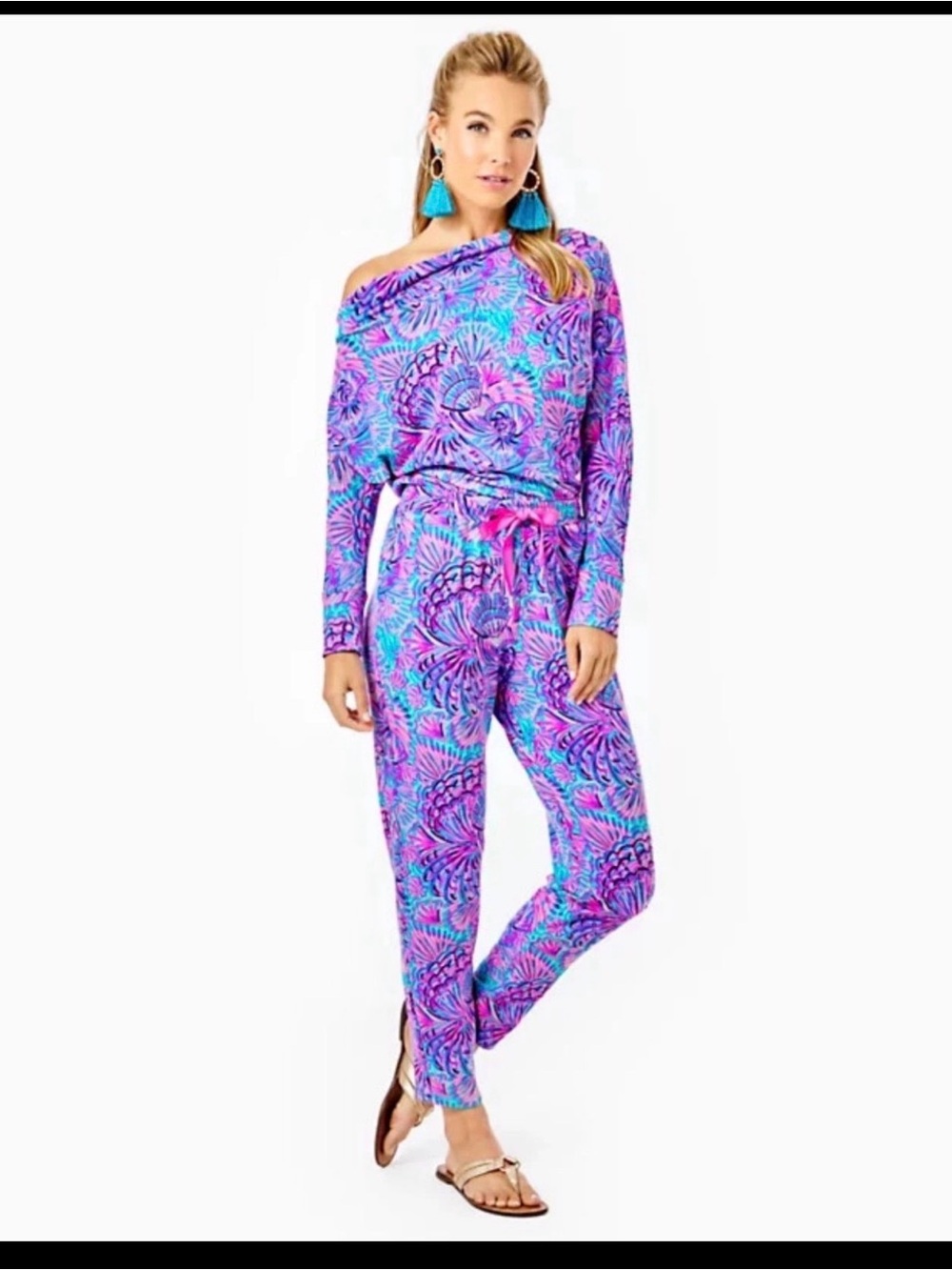 Lilly Pulitzer Purple & Turquoise Floral One-Shoulder Sheera Jumpsuit